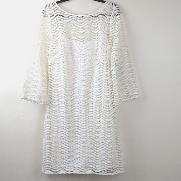 Lilly Pulitzer Topanga Dress Cameo White Wavy Knit Lace Size L NWT - Picture 15 of 15